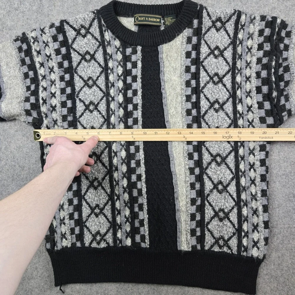 Vintage‎ Croft & Borrow Sweater Mens Large Gray Black 3D Knit 90s Sweatshirt